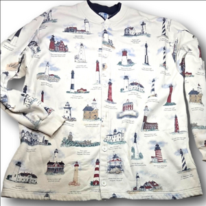 Women's Art Unlimited Lighthouse Sweatshirt XXXL Off-White Navy Blue